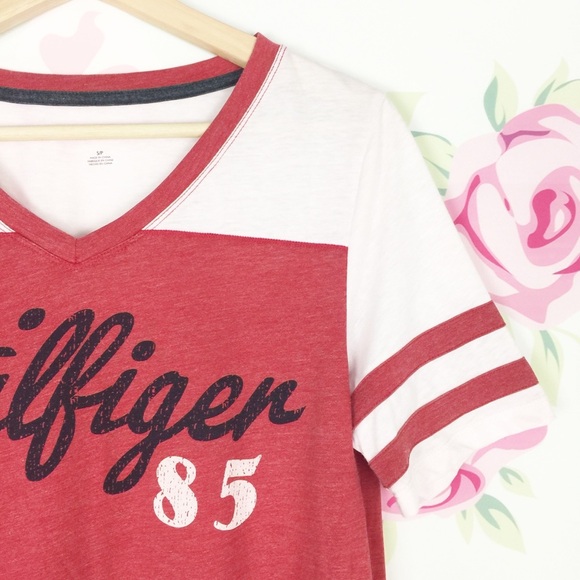 Tommy Hilfiger Red Stripe V Neck Shirt S - Picture 2 of 6